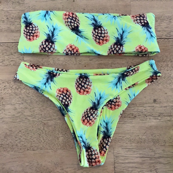 Zaful Other - Yellow pineapple zaful bandeau bikini with built in cups two piece swimwear sz s